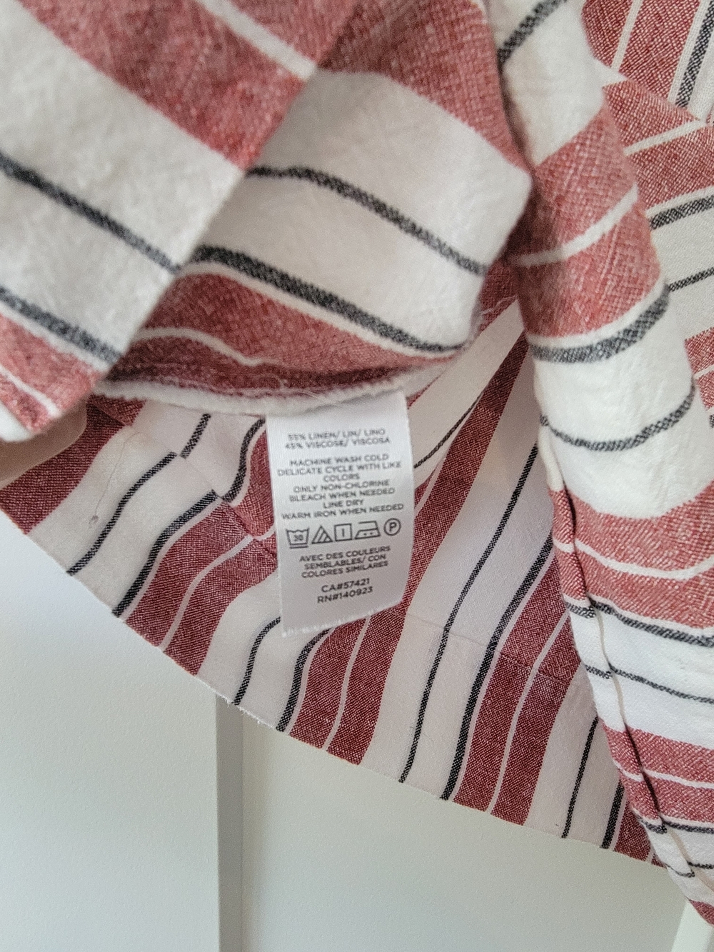 LOFT Red and White Vertical Stripe Square-Neck Linen Blend Blouse - Picture 4 of 6